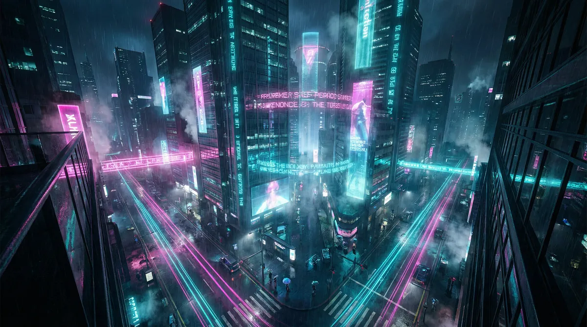 囧妈免费 竖屏短剧平台首页背景 - 赛博朋克都市夜景